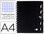 CUADERNO ESPIRAL LIDERPAPEL A4 MICRO EXECUTIVE TAPA PLASTICO 100H 80 GR CUADRO 5MM 5 SEPARADORES CON GOMILLA NEGRO