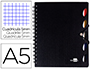 CUADERNO ESPIRAL LIDERPAPEL A5 MICRO EXECUTIVE TAPA PLASTICO 100H 80 GR CUADRO 5MM 5 SEPARADORES CON GOMILLA NEGRO