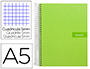 CUADERNO ESPIRAL LIDERPAPEL A5 MICRO CRAFTY TAPA FORRADA 120H 90 GR CUADRO 5MM 5 BANDAS6 TALADROS COLOR VERDE