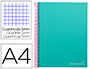 CUADERNO ESPIRAL LIDERPAPEL A4 MICRO JOLLY TAPA FORRADA 140H 75 GR CUADRO 5MM 5 BANDAS4 TALADROS COLOR TURQUESA