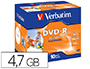 DVD-R VERBATIM IMPRIMIBLE CAPACIDAD 4.7GB VELOCIDAD 16X 120 MIN PACK DE 10 UNIDADES
