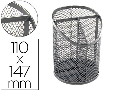 CUBILETE PORTALAPICES Q-CONNECT METAL REJILLA CON 3 COMPARTIMIENTOS DIAMETO 110 ALTURA 147 MM PLATA