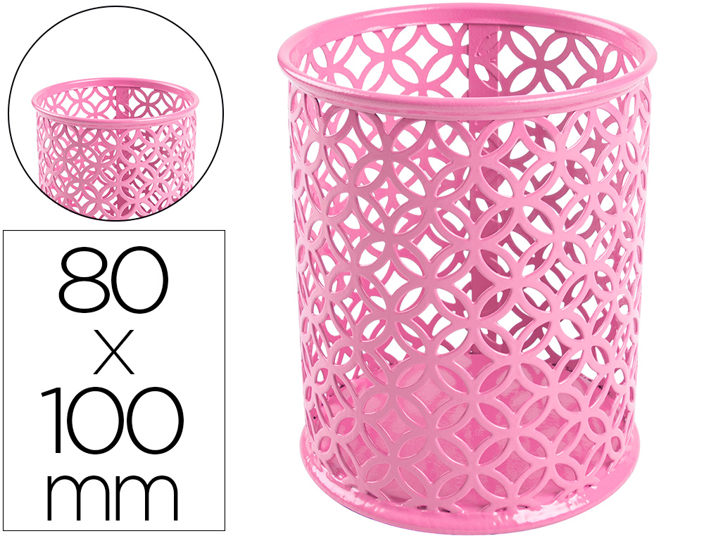 CUBILETE PORTALAPICES Q-CONNECT METAL REDONDO DIAMETRO 80 ALTURA 100 MM ROSA