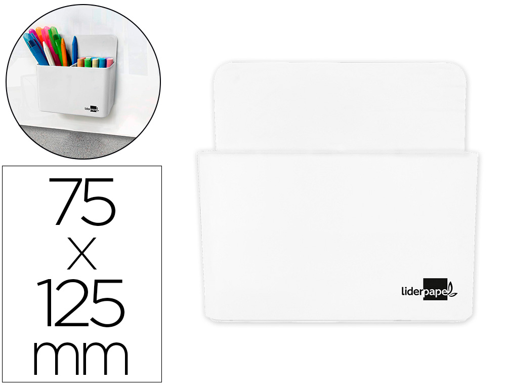 CUBILETE PORTALAPICES LIDERPAPEL PLASTICO MAGNETICO BLANCO 125X75X40 MM