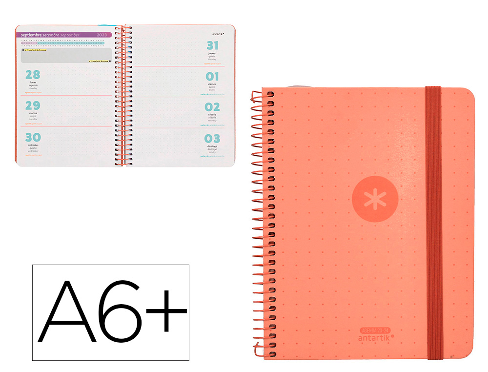 AGENDA ESCOLAR ANTARTIK CURSO 23-24 SEMANA VISTA A6+ PAPEL 100GR 156 PAGINAS SOBRE MARCAPAGINAS Y PEGATINAS ROSA