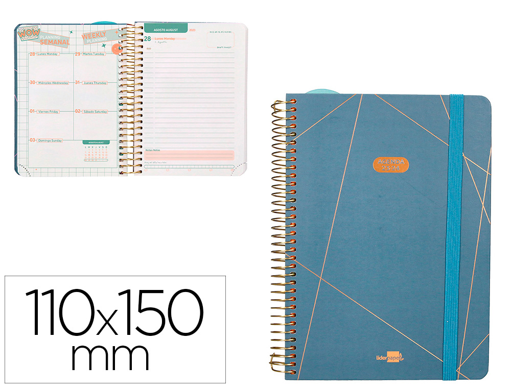 AGENDA ESCOLAR LIDERPAPEL CURSO 23-24 COLLEGE CLASSIC LINES MINI BILINGUE DIA PAGINA CARTON FORRADO ESPIRAL