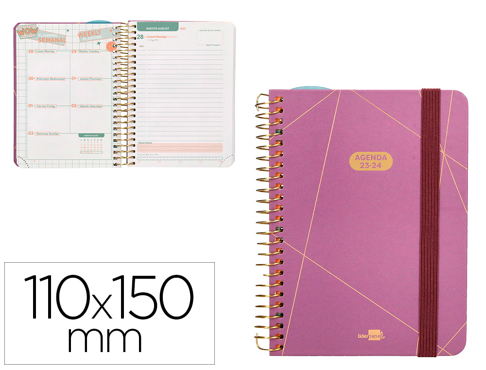 AGENDA ESCOLAR LIDERPAPEL CURSO 23-24 COLLEGE CLASSIC LINES MINI BILINGUE DIA PAGINA CARTON FORRADO ESPIRAL
