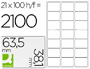 ETIQUETA ADHESIVA Q-CONNECT KF01587 TAMAO 63,5X38,1 MM FOTOCOPIADORA LASER INK-JET CAJA CON 100 HOJAS DIN A4