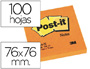 BLOC DE NOTAS ADHESIVAS QUITA Y PON POST-IT 76X76 MM NARANJANEON CON 100 HOJAS