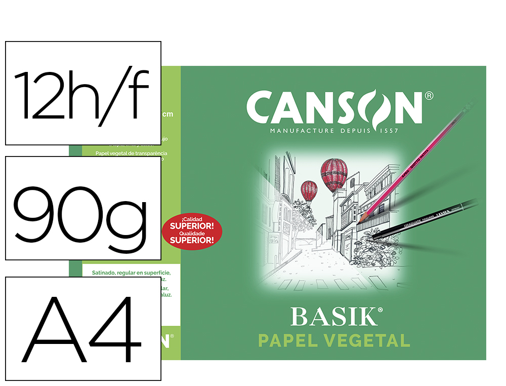PAPEL VEGETAL GUARRO DIN A4 90-95 GR -MINIPACK DE 12 HOJAS