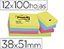 BLOC DE NOTAS ADHESIVAS QUITA Y PON POST-IT 38X51 MM NEON PACK DE 12 BLOCS SURTIDO
