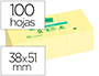 BLOC DE NOTAS ADHESIVAS QUITA Y PON POST-IT 38X51 MM PAPEL RECICLADO AMARILLO PACK DE 3 BLOCS 653-1