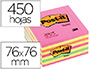 BLOC DE NOTAS ADHESIVAS QUITA Y PON POST-IT 76X76 MM CUBO COLOR ROSA NEON 450 HOJAS