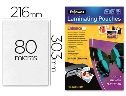 BOLSA DE PLASTIFICAR FELLOWES BRILLO DIN A4 80 MICRAS PACK 25 UNIDADES