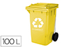 PAPELERA CONTENEDOR Q-CONNECT PLASTICO AMARILLO PARA PLASTICOS Y ENVASES METALICOS 100L CON TAPA Y RUEDAS 750X470X370 MM