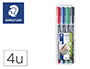 ROTULADOR STAEDTLER LUMOCOLOR RETROPROYECCION PUNTA DE FIBRA PERMANENTE 318 WP ESTUCHE 4 COLORES PUNTA FINA