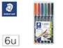 ROTULADOR STAEDTLER LUMOCOLOR RETROPROYECCION PUNTA DE FIBRA PERMANENTE 317 WP ESTUCHE 6 COLORES PUNTA MEDIA