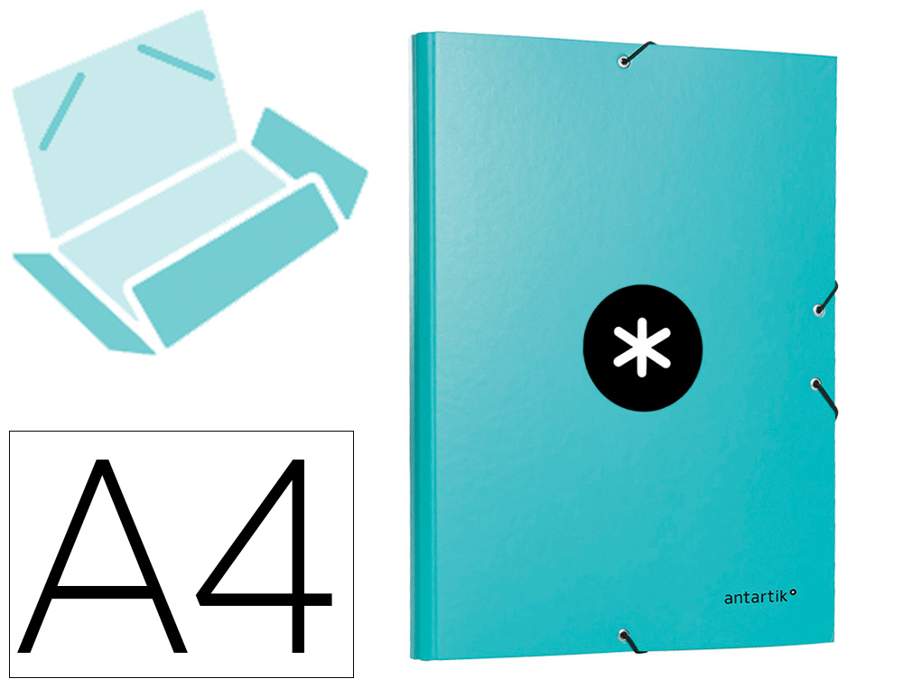 CARPETA LIDERPAPEL ANTARTIK GOMAS A4 3 SOLAPAS CARTON FORRADO COLOR MENTA
